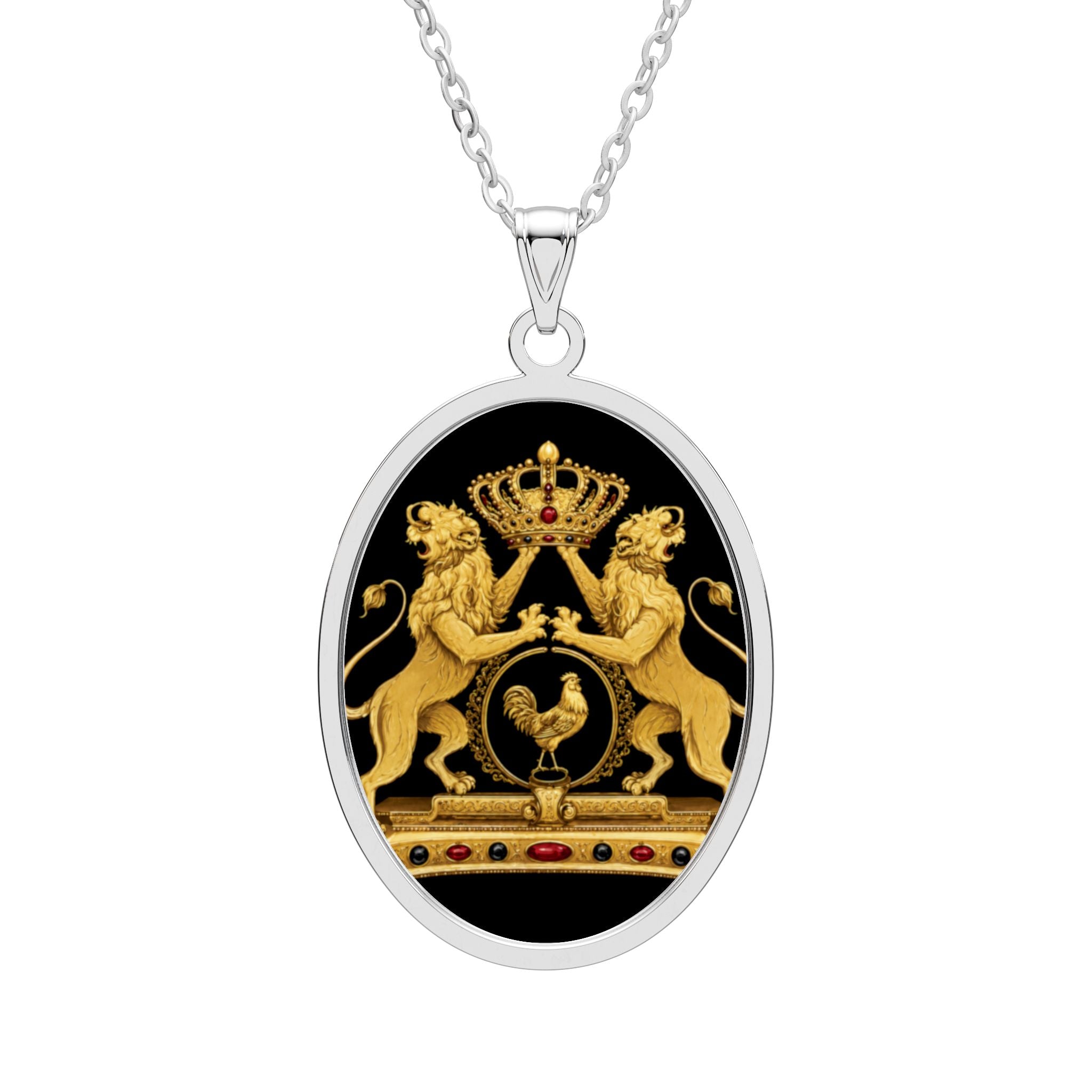 Classic Haitian Coast of Arms Necklace - Oval Gold Pendant for Men & Women