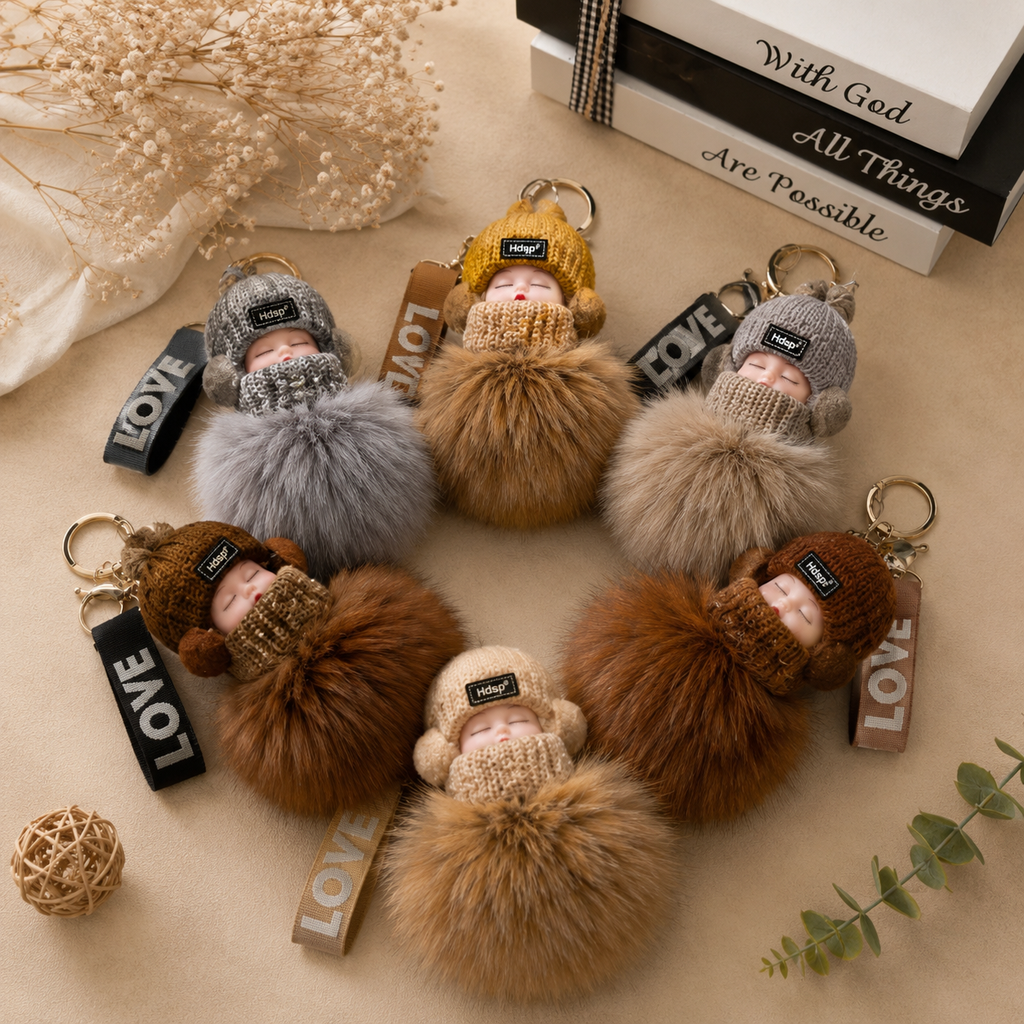 Cute Fluffy Baby doll Keychain