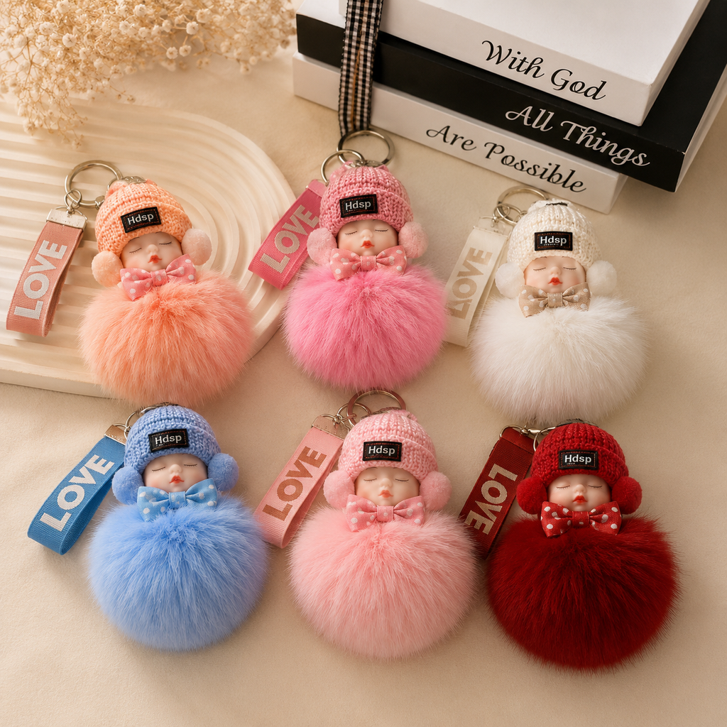 Cute Fluffy Baby doll Keychain