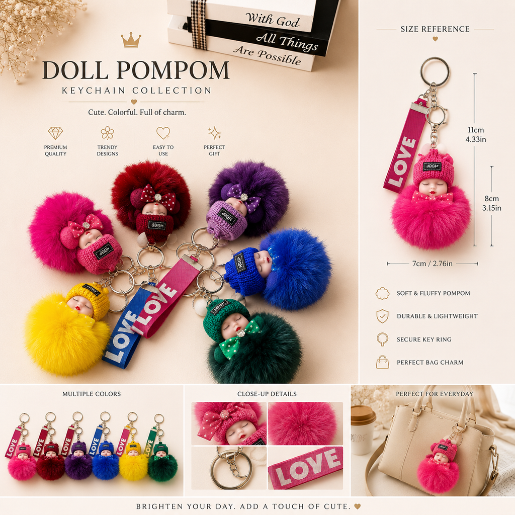 Cute Fluffy Baby doll Keychain